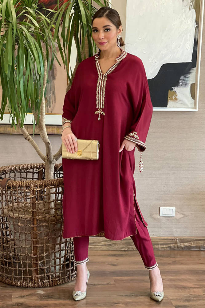 Crystal Pearl with Pants - Maroon