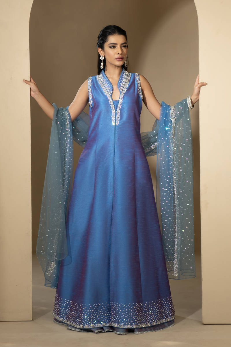 Silver Ice Gown With Lehnga