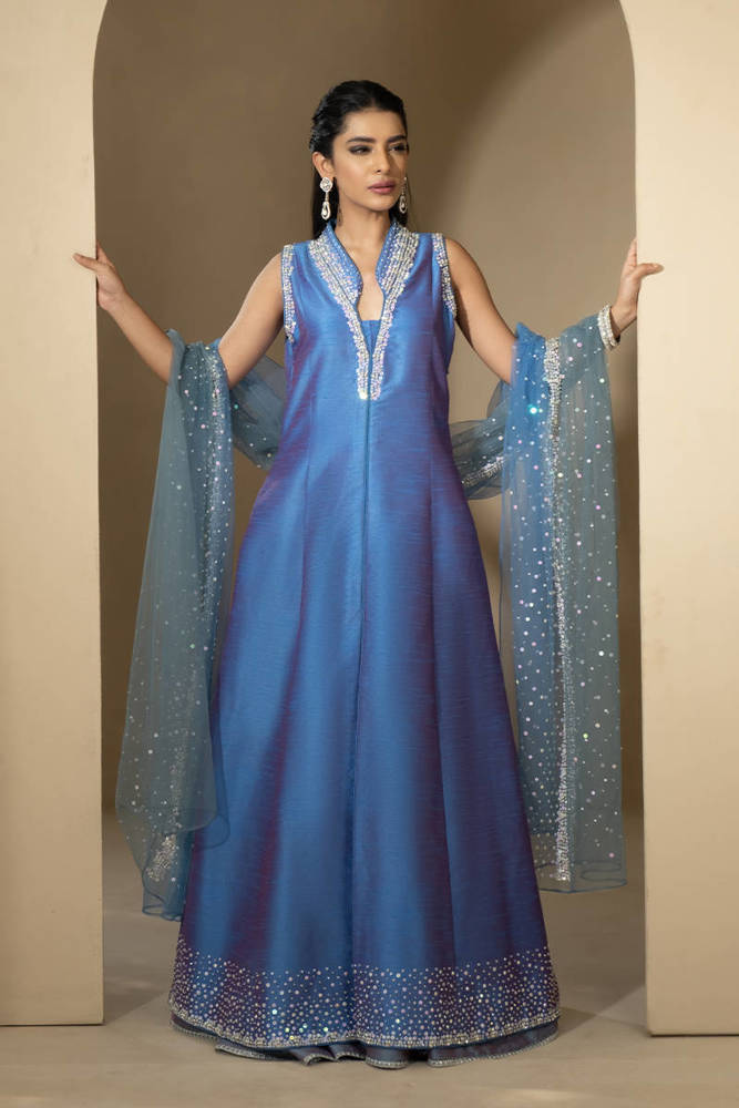 Silver Ice Gown With Lehnga