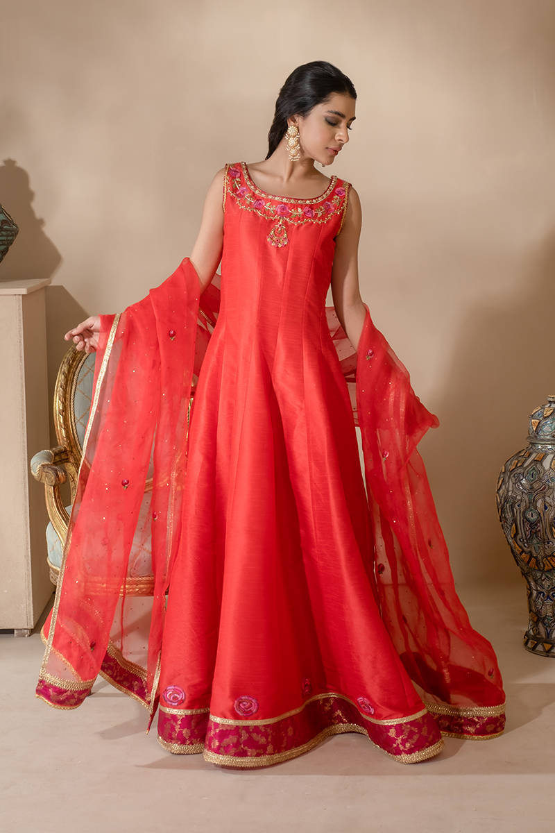 Coral Rose With Pants and Dupatta