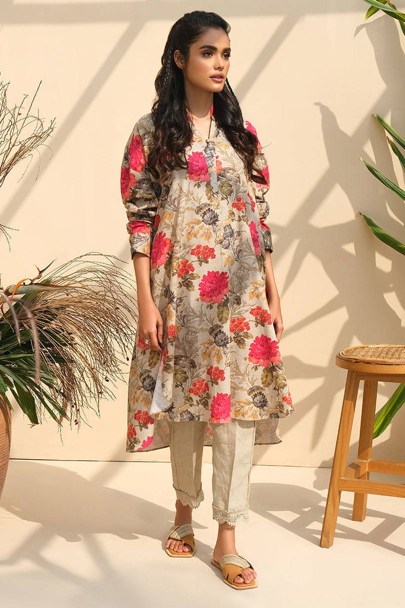 Red Floral Print Khadar