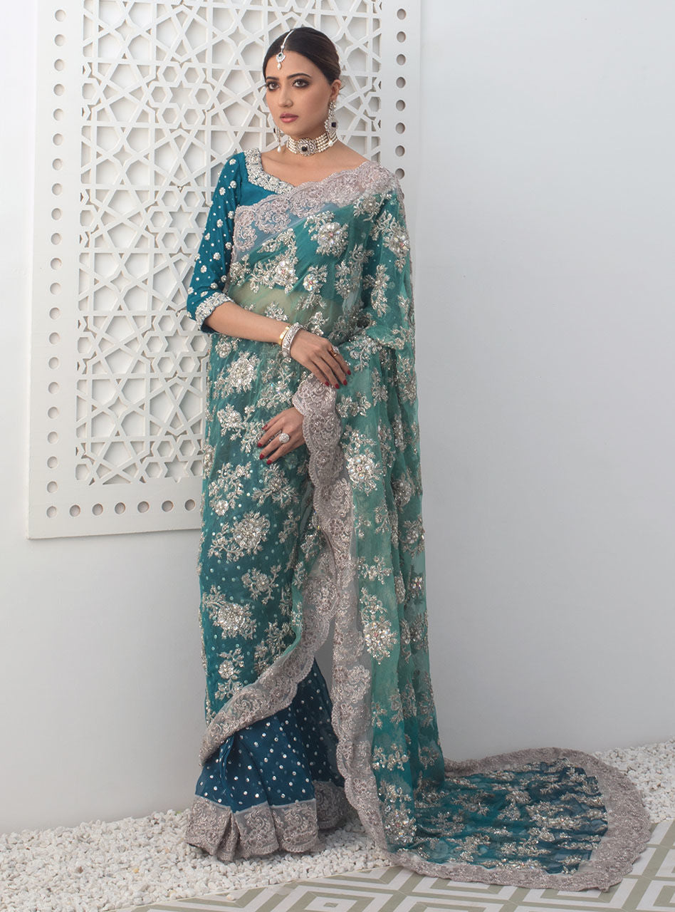 Teal Tulip Saree