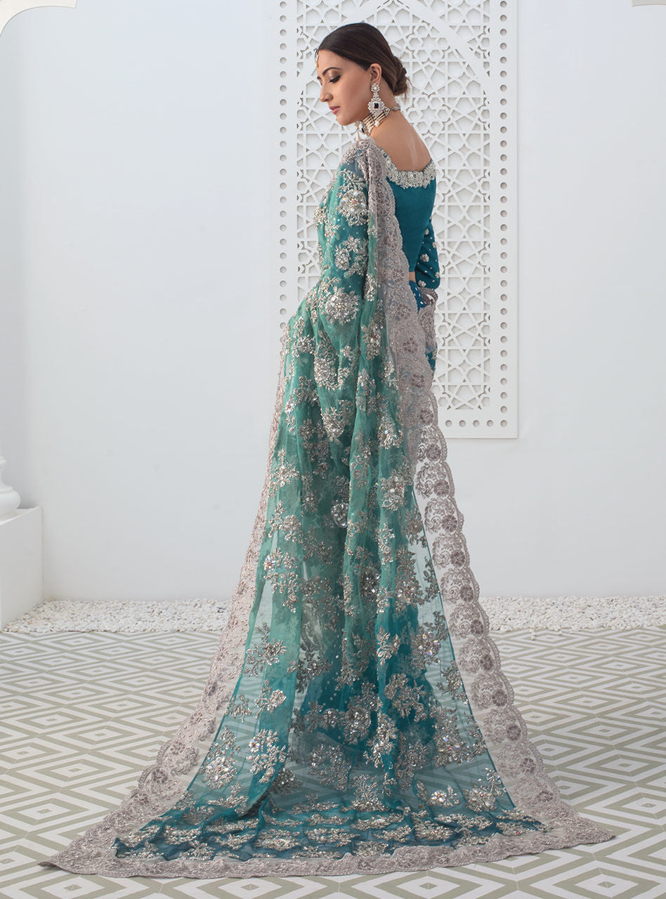 Teal Tulip Saree