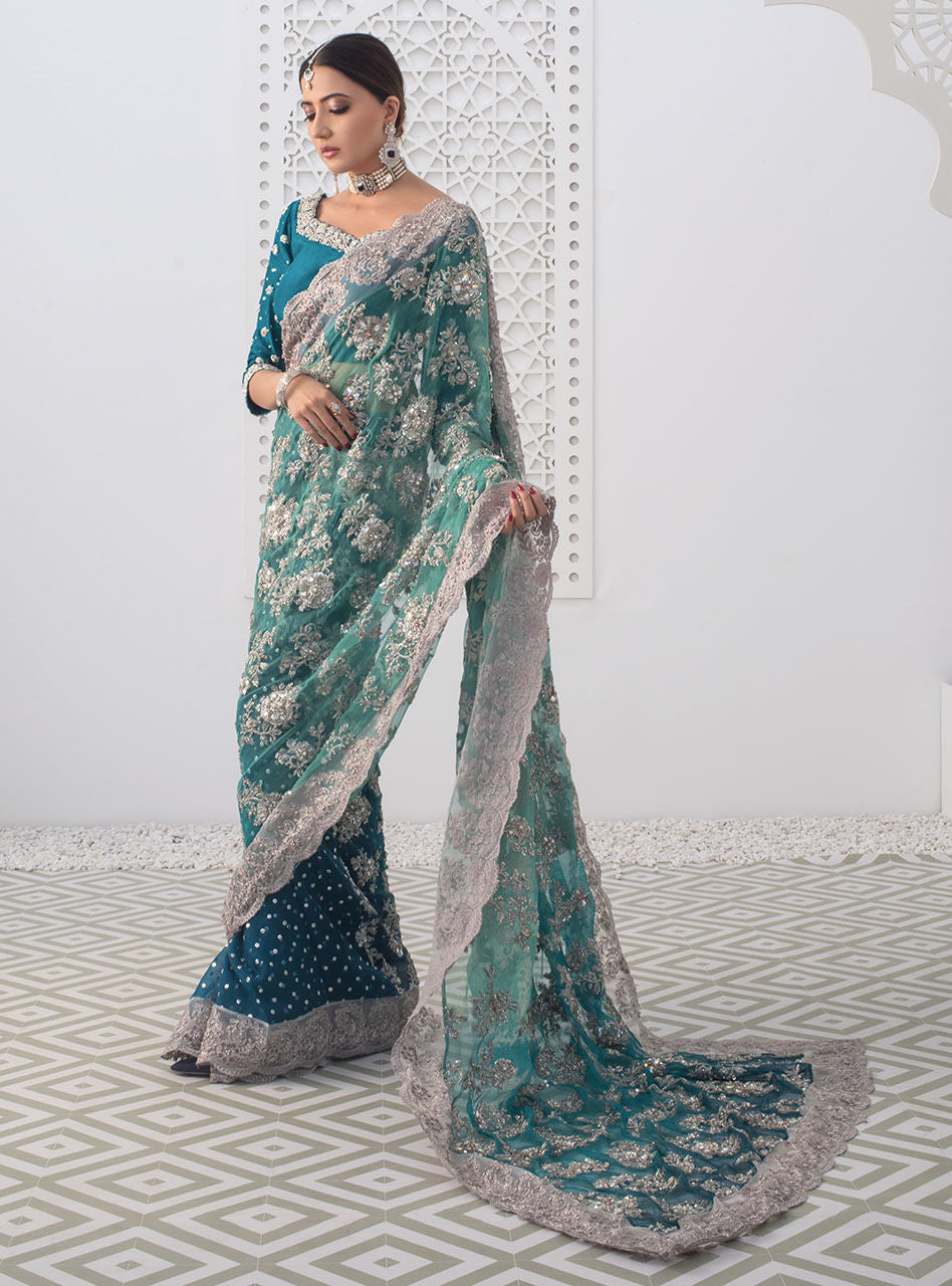 Teal Tulip Saree