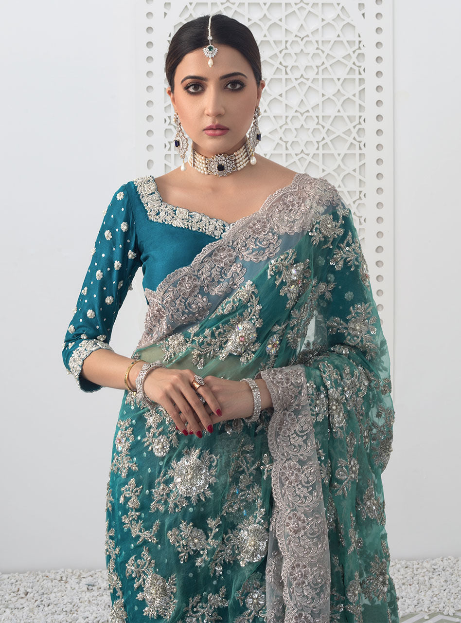 Teal Tulip Saree