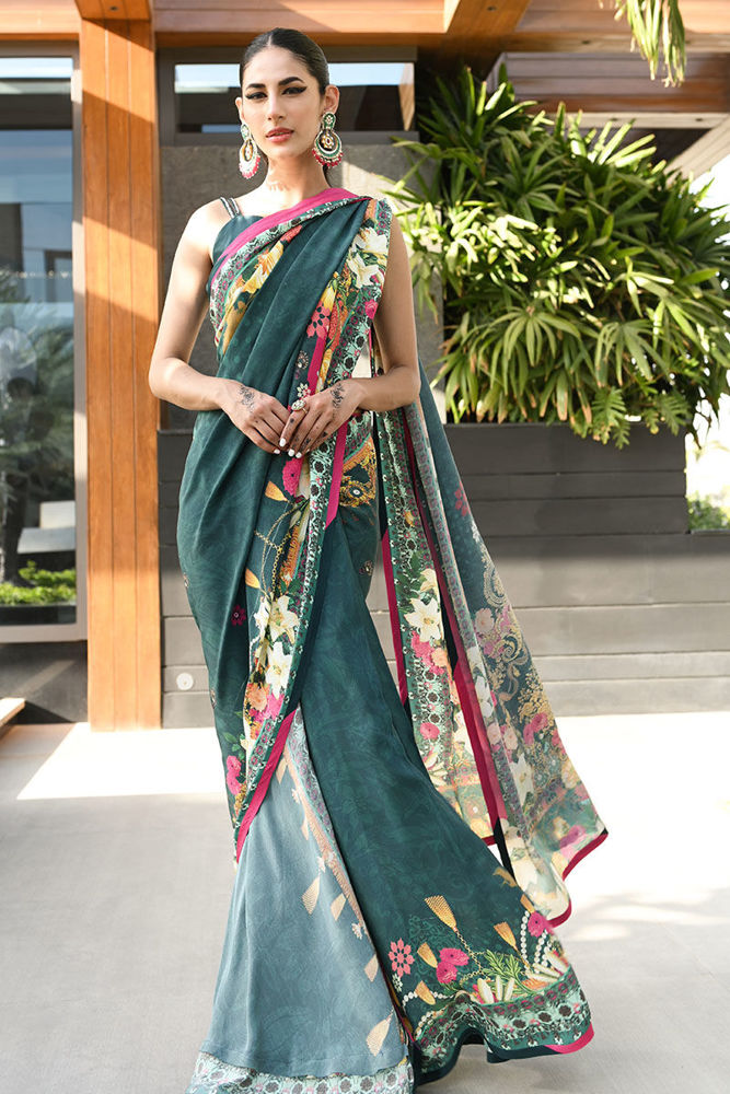 Deep Teal Saree with Timeless Appeal | Ansab Jahangir