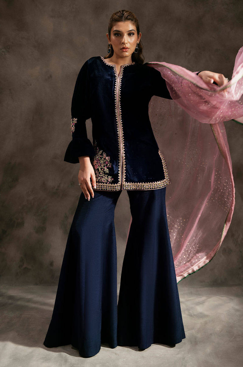 Navy Rose - Short Shirt & Sharara Pants