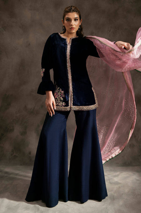 Navy Rose - Short Shirt & Sharara Pants