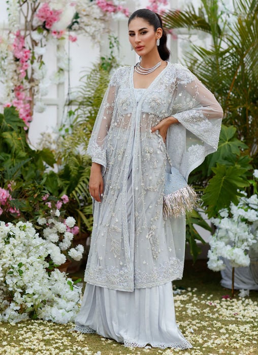 Gisele Wedgewood Blue Jacket With Extra Flow Gharara