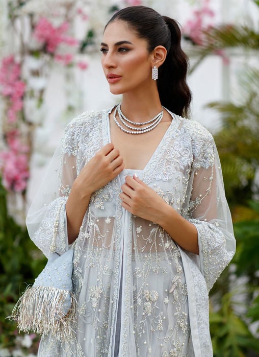 Gisele Wedgewood Blue Jacket With Extra Flow Gharara
