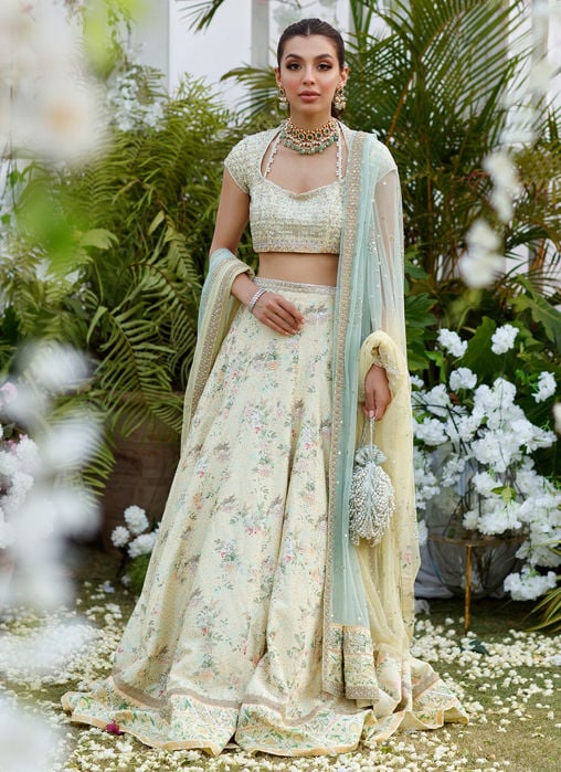 Clem Cornflower Blue Kallidaar Bridal With Heavily Embellished Dupatta And Crushed Swirl Maxi