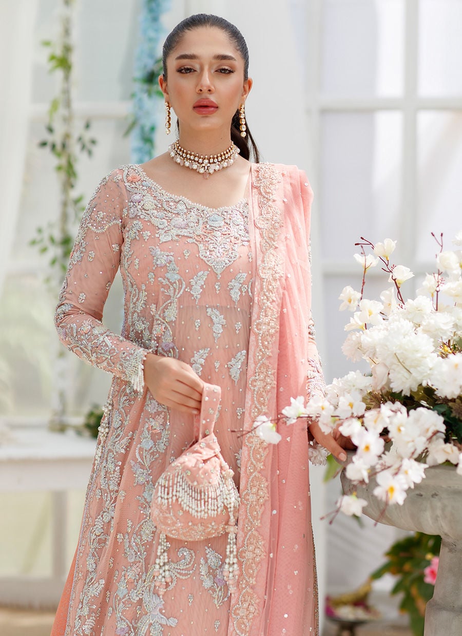 Cora Coral Peach Paneled Shirt With Embellished With Crush Flair Mazi