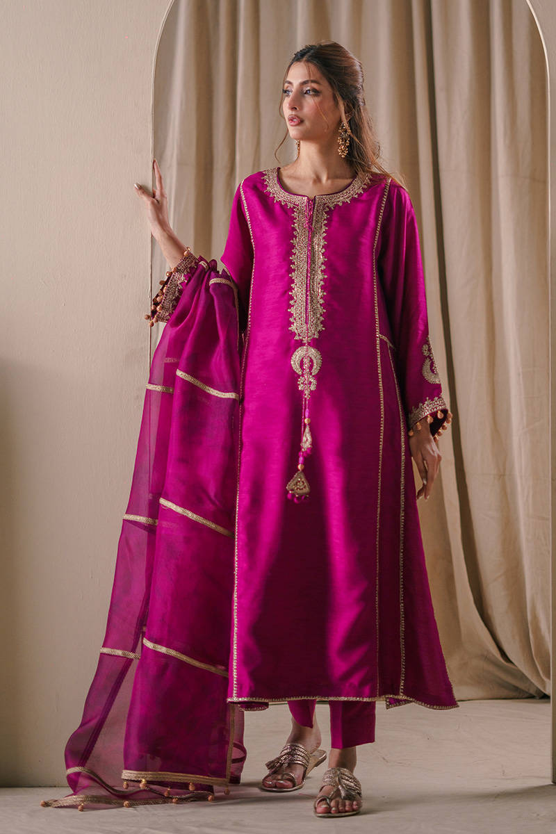 Magenta Silk with Pants