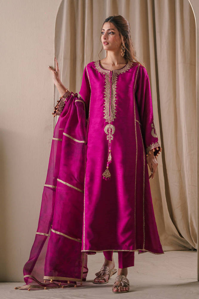 Magenta Silk with Pants