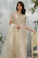 Cream Rose Net With Pants And Dupatta