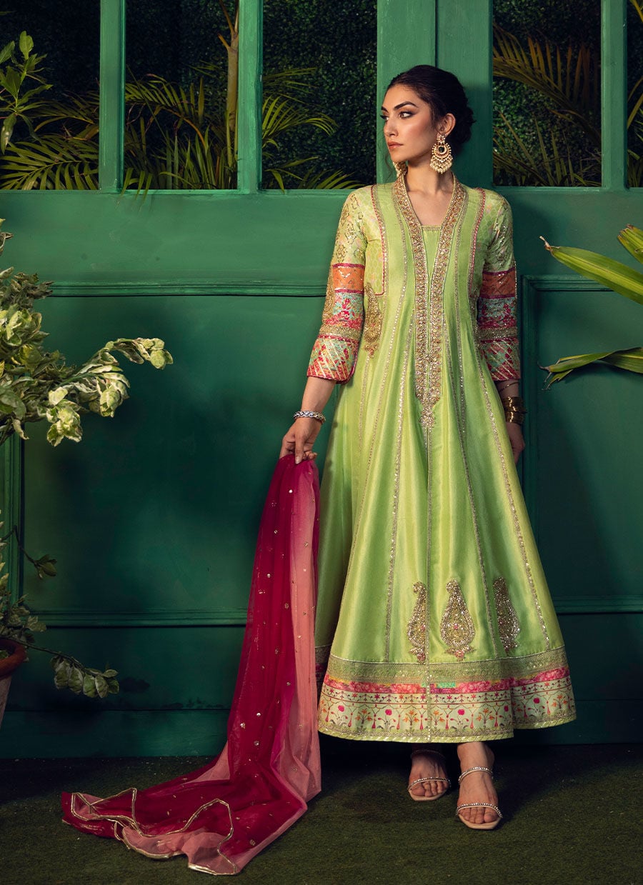 Mehrnaz Mint Front Open Kalidaar