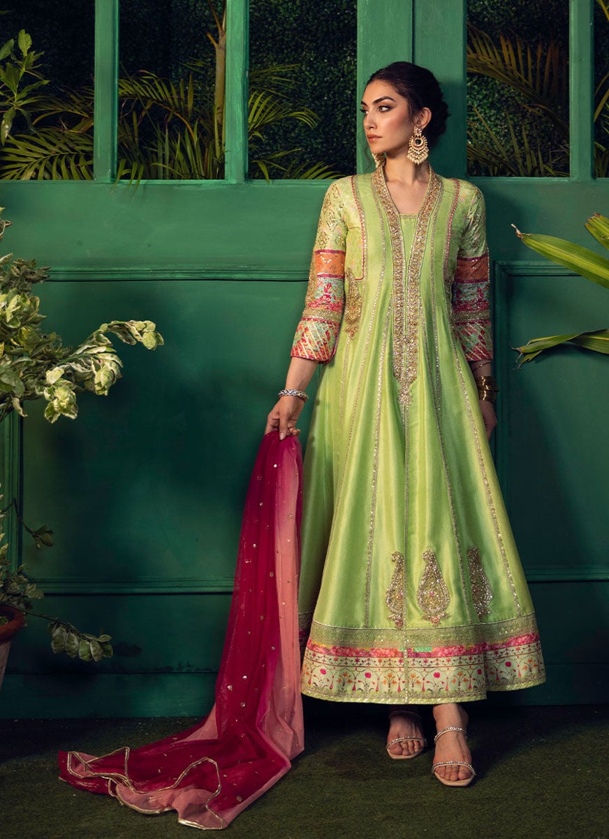 Mehrnaz Mint Front Open Kalidaar