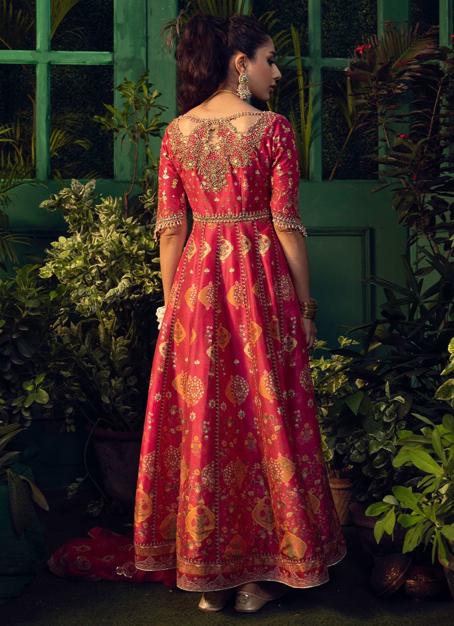 Rana Scarlett Kalidar With Pure Organza Baali Embroidered Dupatta