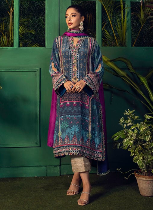 Setareh Purple Chunri Kurta With Pure Silk Ombre Dupatta