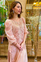 Tea Pink Rose Net with Pants and Dupatta