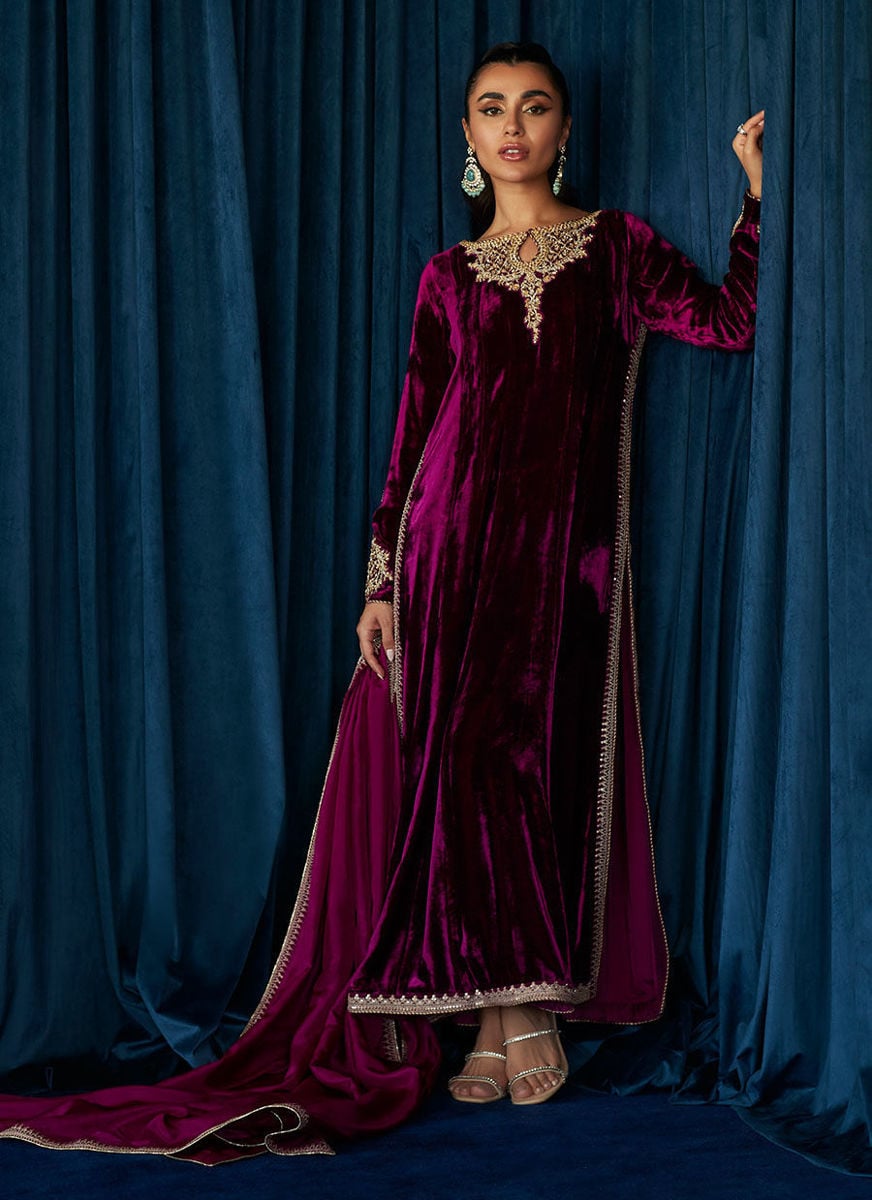 Kay Aubergine Shirt And Dupatta