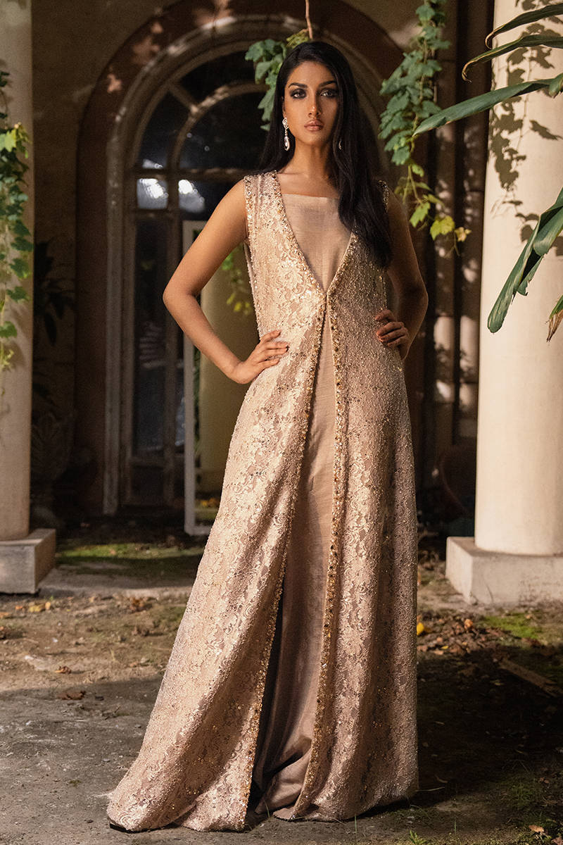 Crystal Lace Gown With Jumpsuit