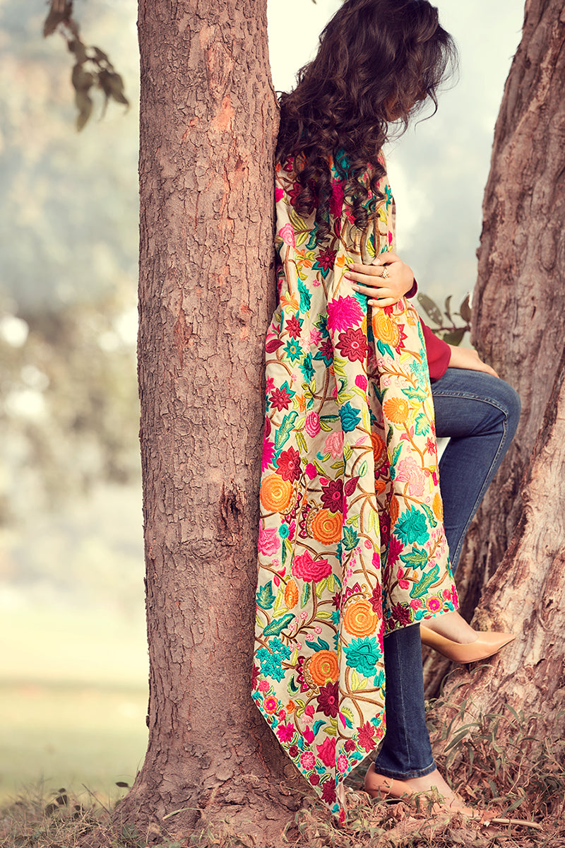 Fully Embroidered Classic Floral Shawl