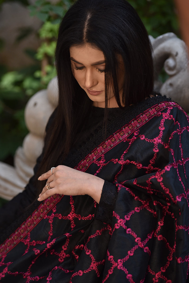 FULLY EMBROIDERED RAW SILK SHAWL