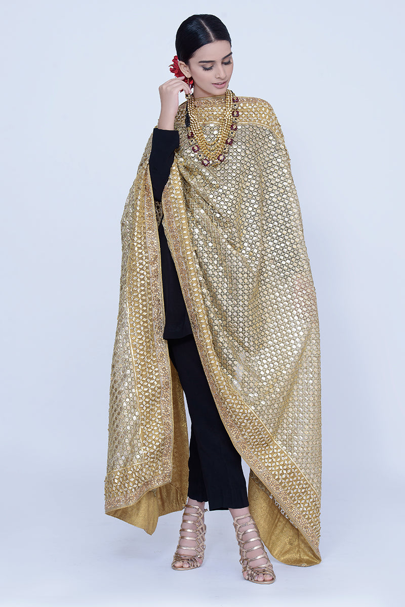 Golden Gotta Shawl on Organza Base