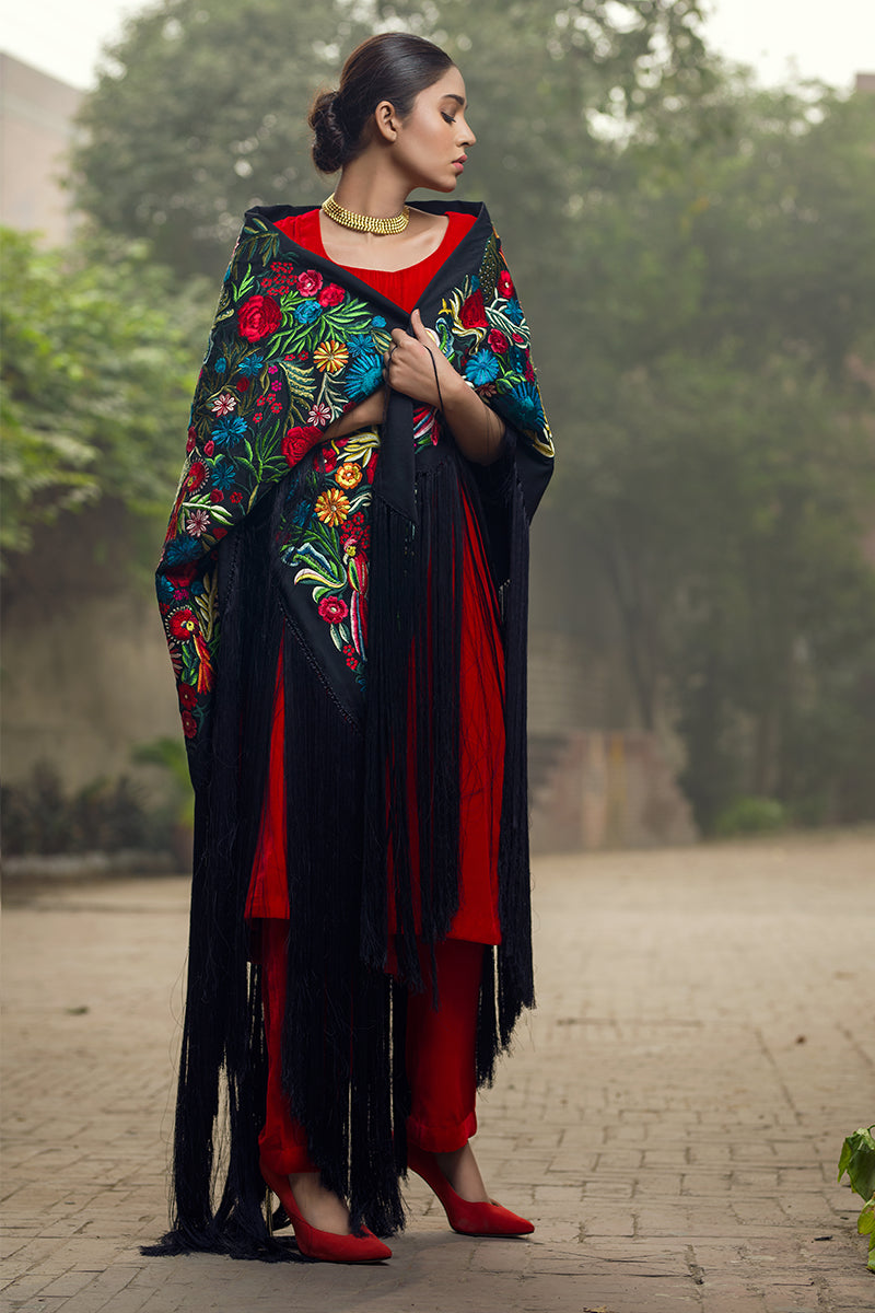 Black Floral Cape