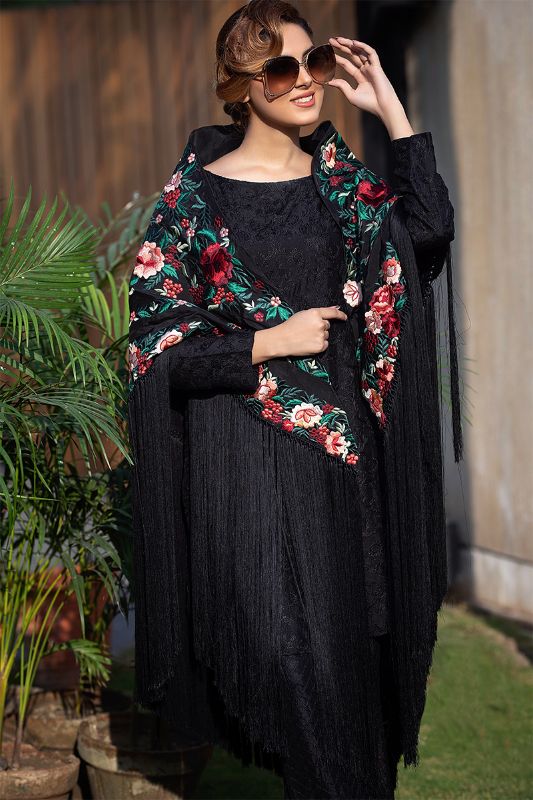 Fully Embroidered Classic Floral Shawl