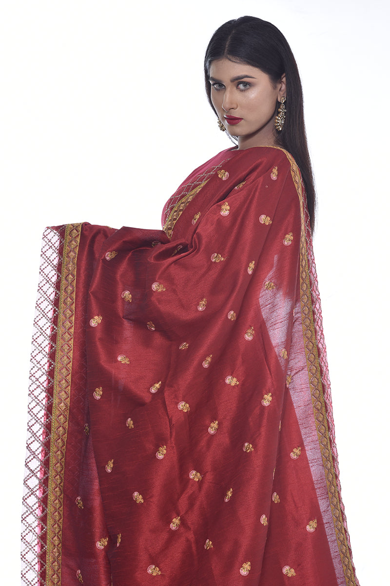Raw Silk Shawl with Rice Stitch Embroidery