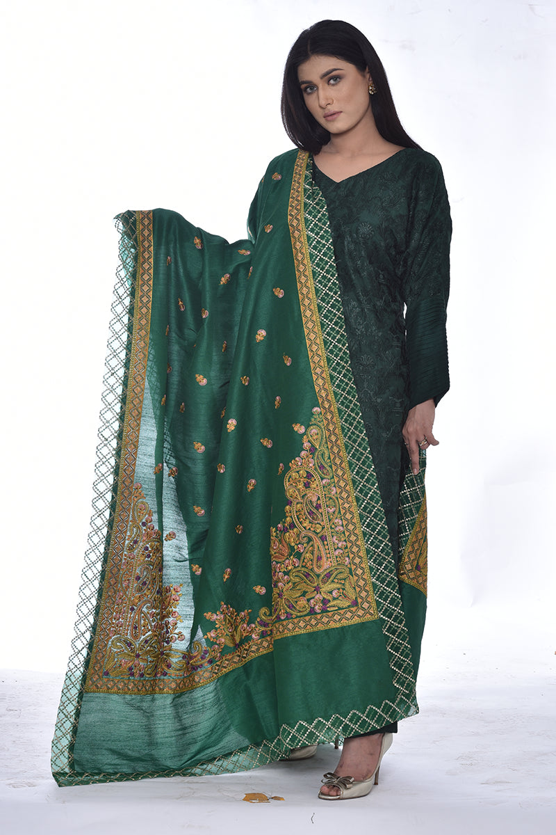 Raw Silk Shawl with Rice Stitch Embroidery
