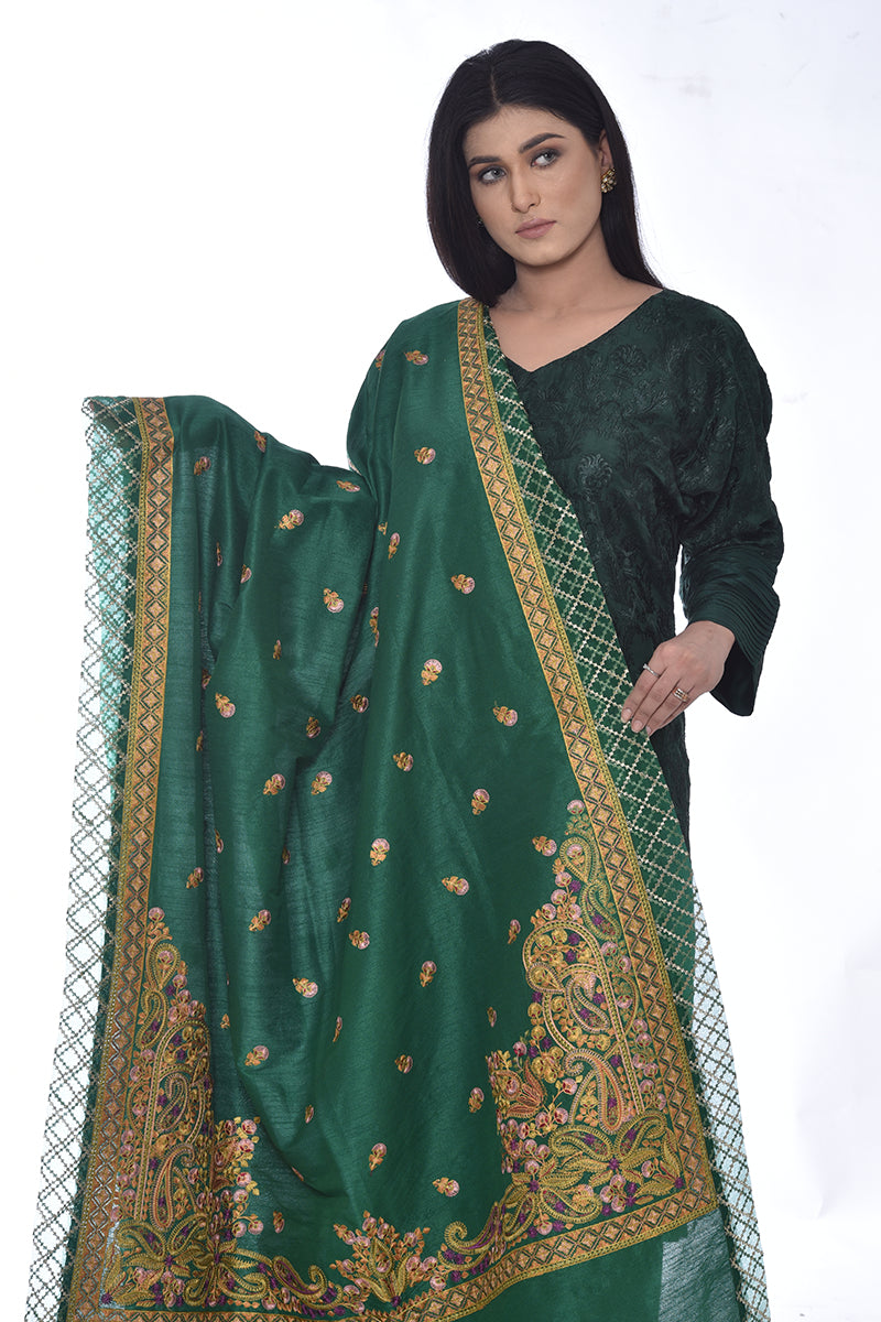 Raw Silk Shawl with Rice Stitch Embroidery