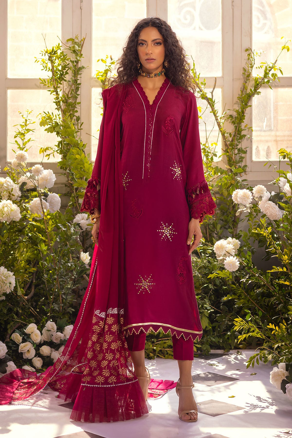 Afsaneh Cranberry - Shirt and Dupatta