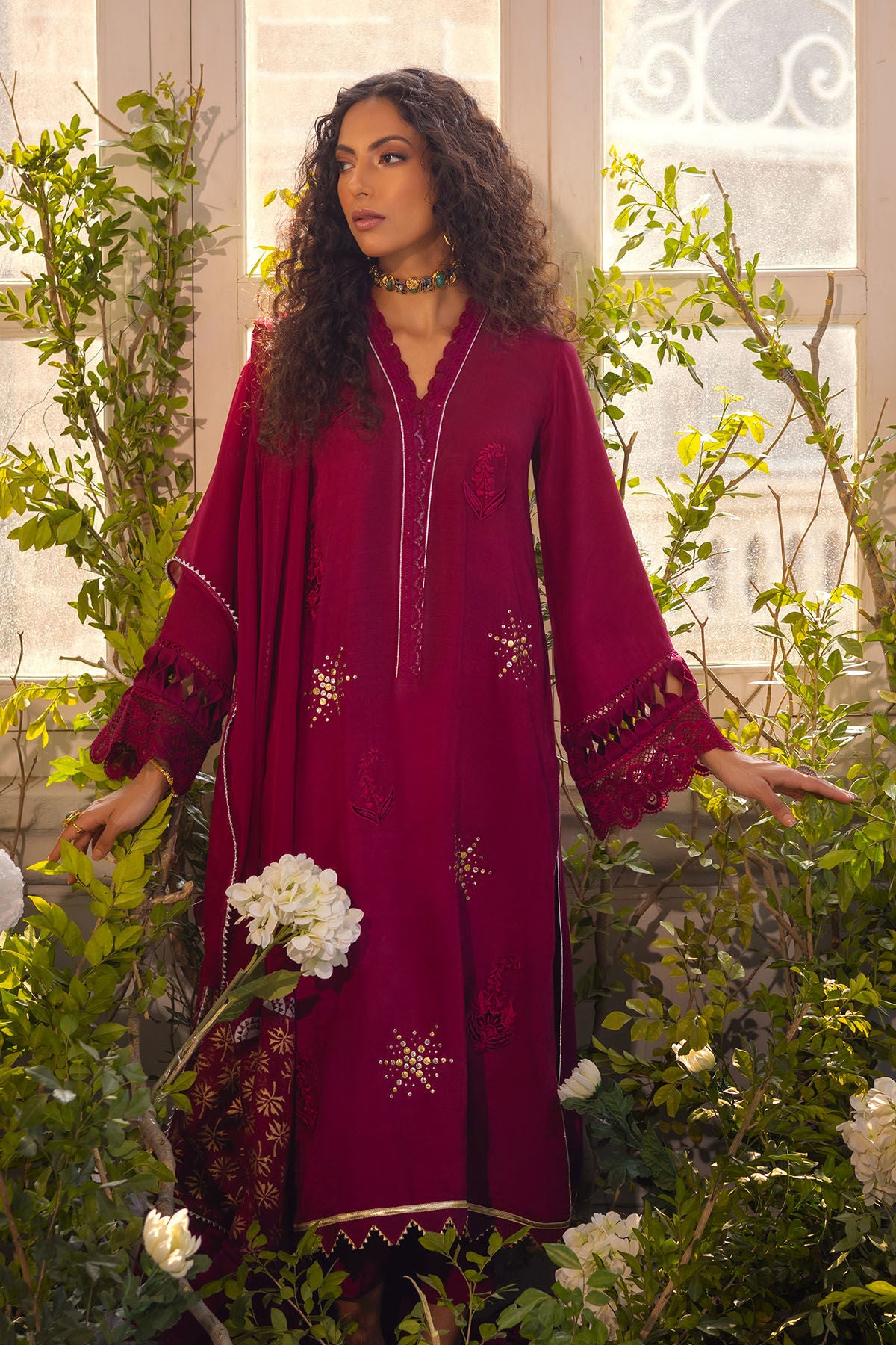 Afsaneh Cranberry - Shirt and Dupatta