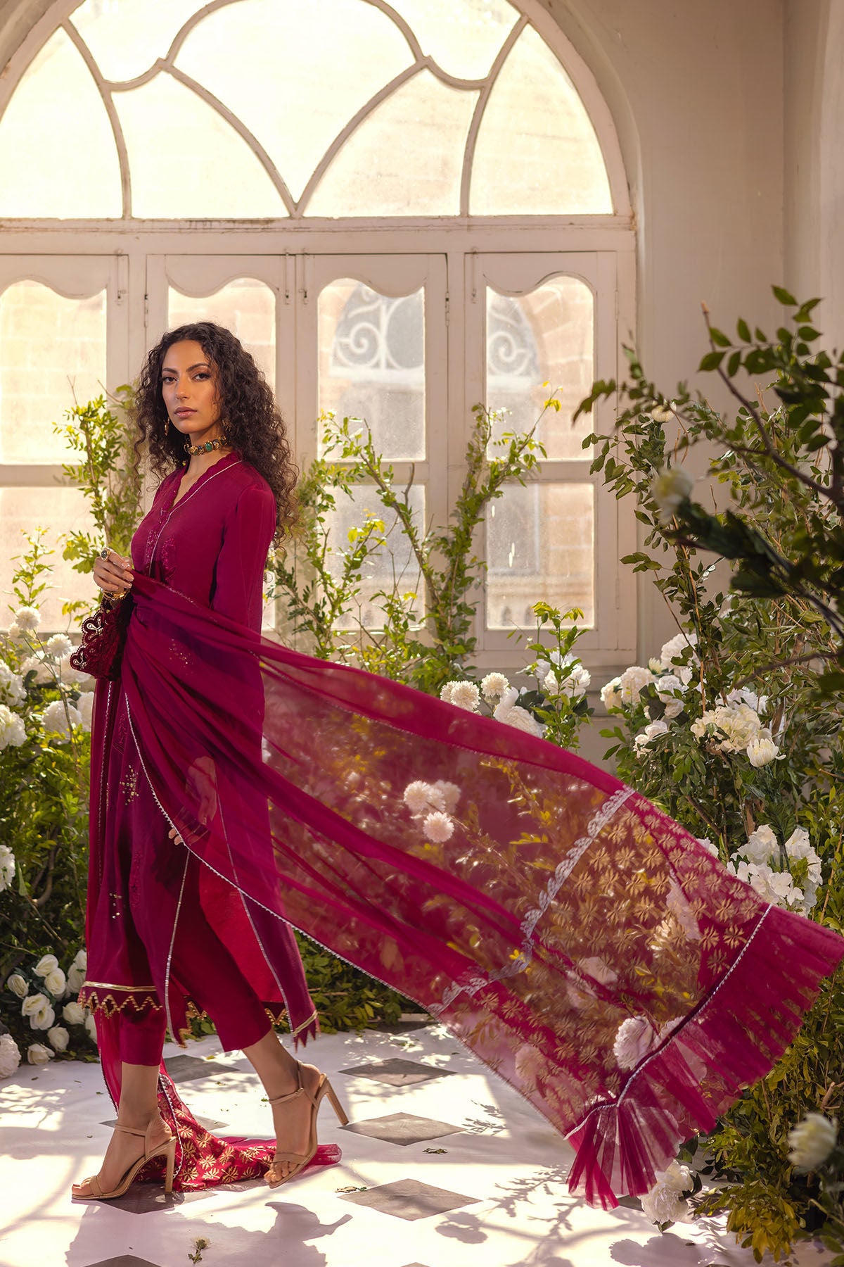 Afsaneh Cranberry - Shirt and Dupatta