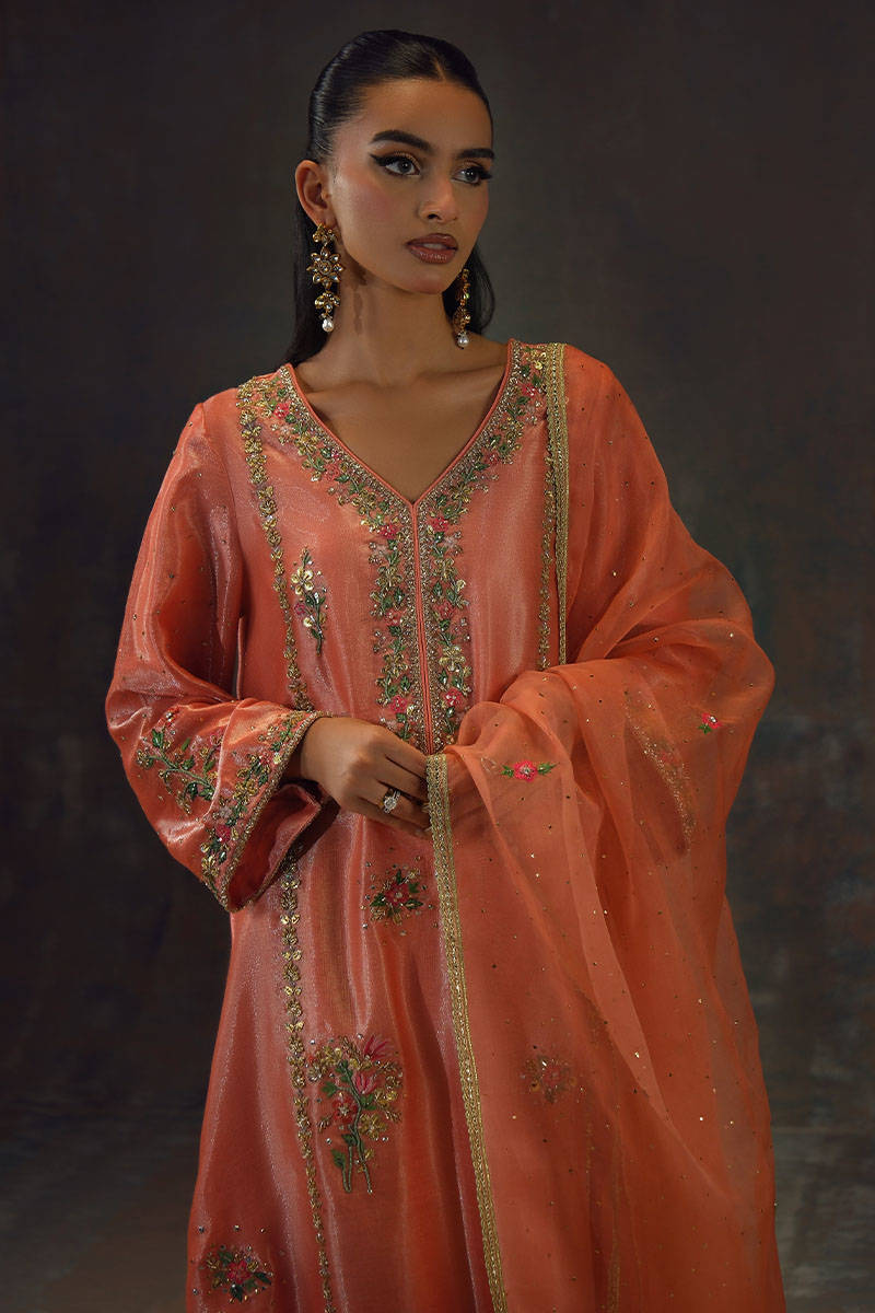 Peach Zari Long Full Set