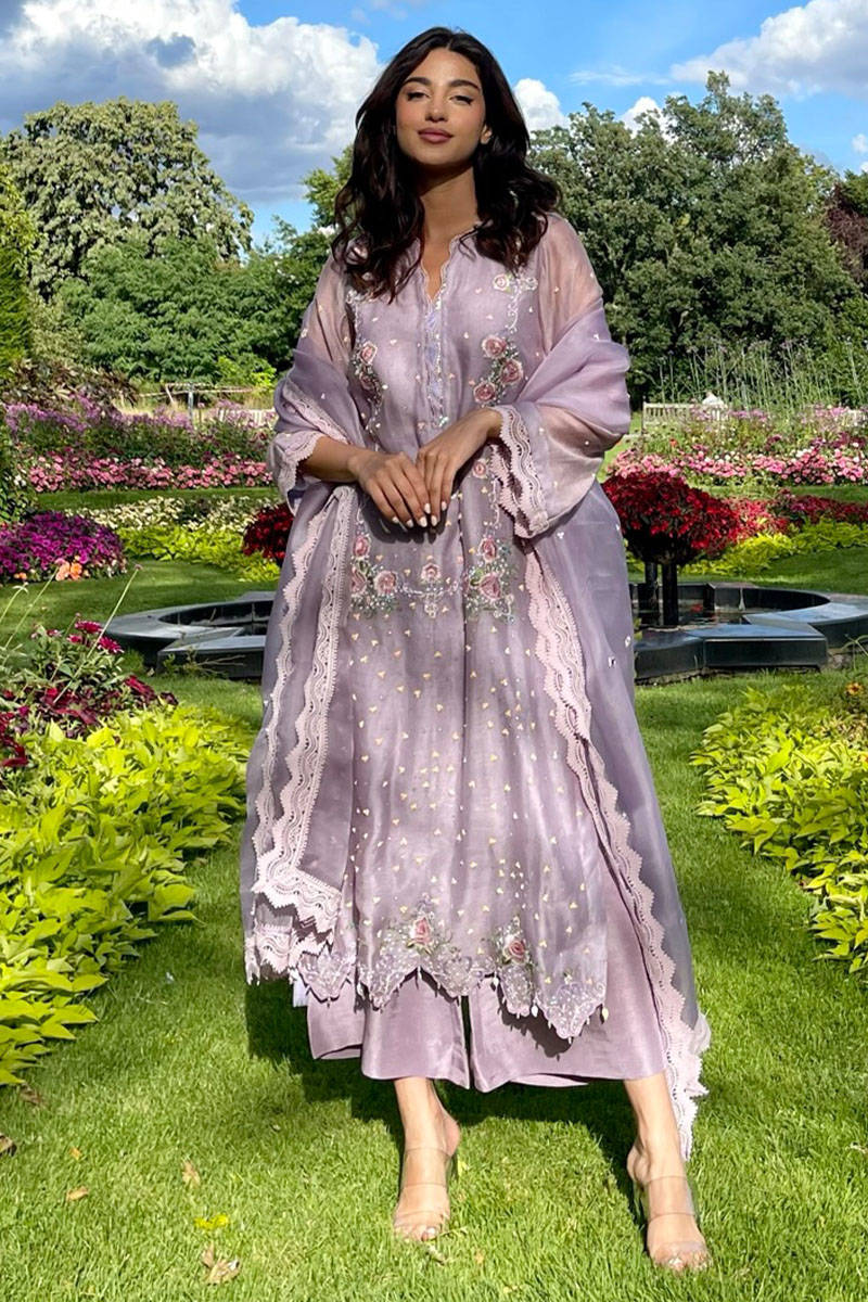 Vintage Sparkle in Lilac with Pants and Dupatta