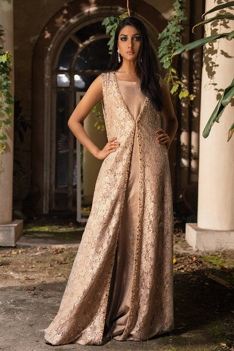 Crystal Lace Gown With Jumpsuit