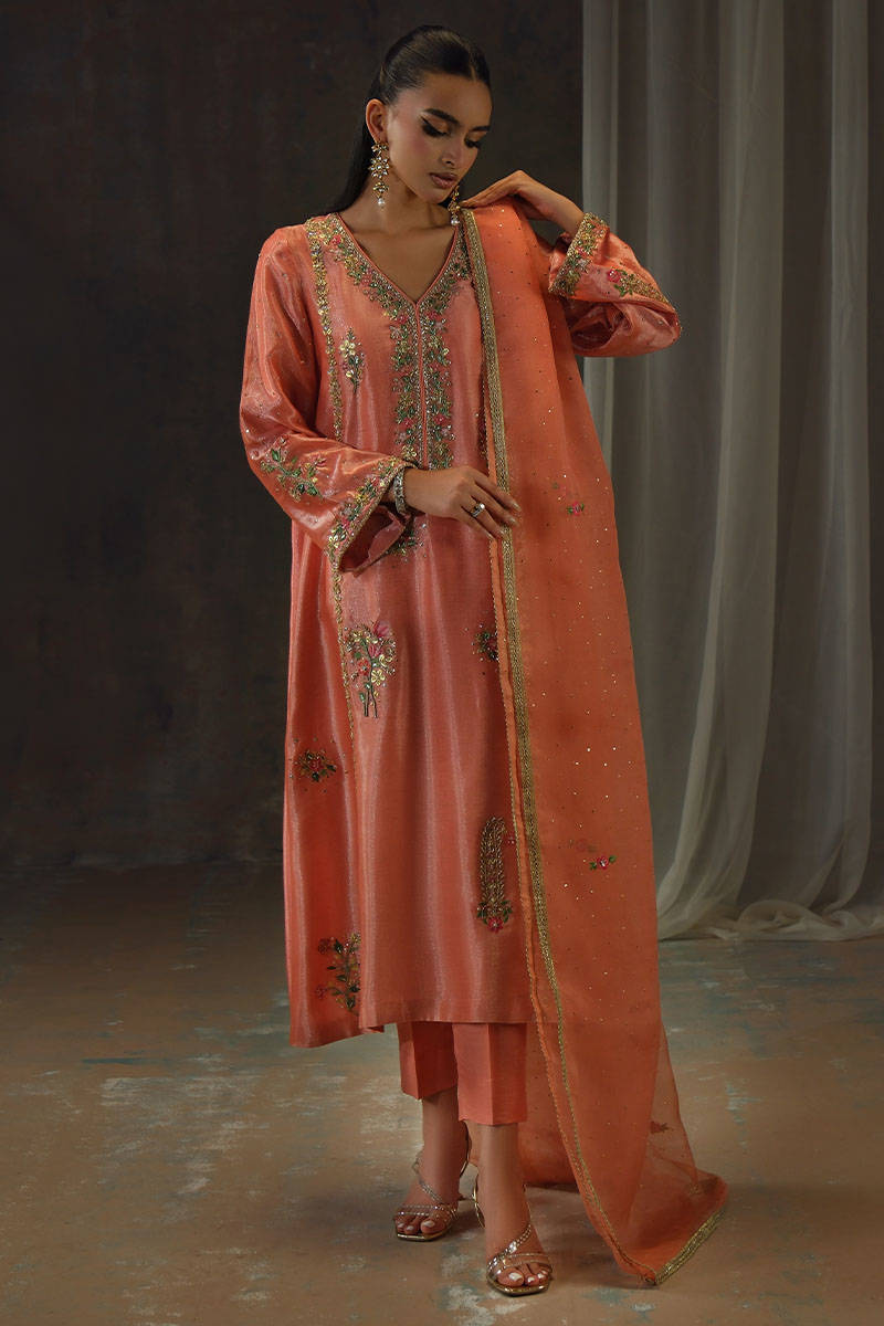 Peach Zari Long Full Set