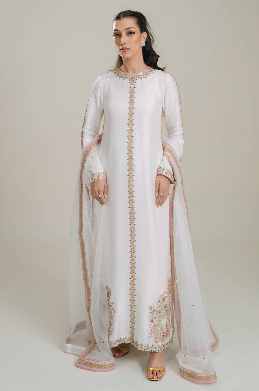 Lila In Silk (White) - Shirt, Pants & Dupatta