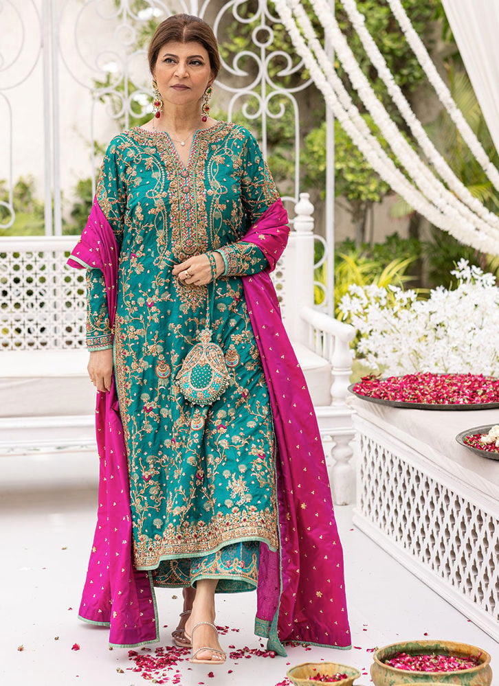 SS25DA-2707 BLUE 2PCS EMBROIDERED KURTA WITH TROUSER