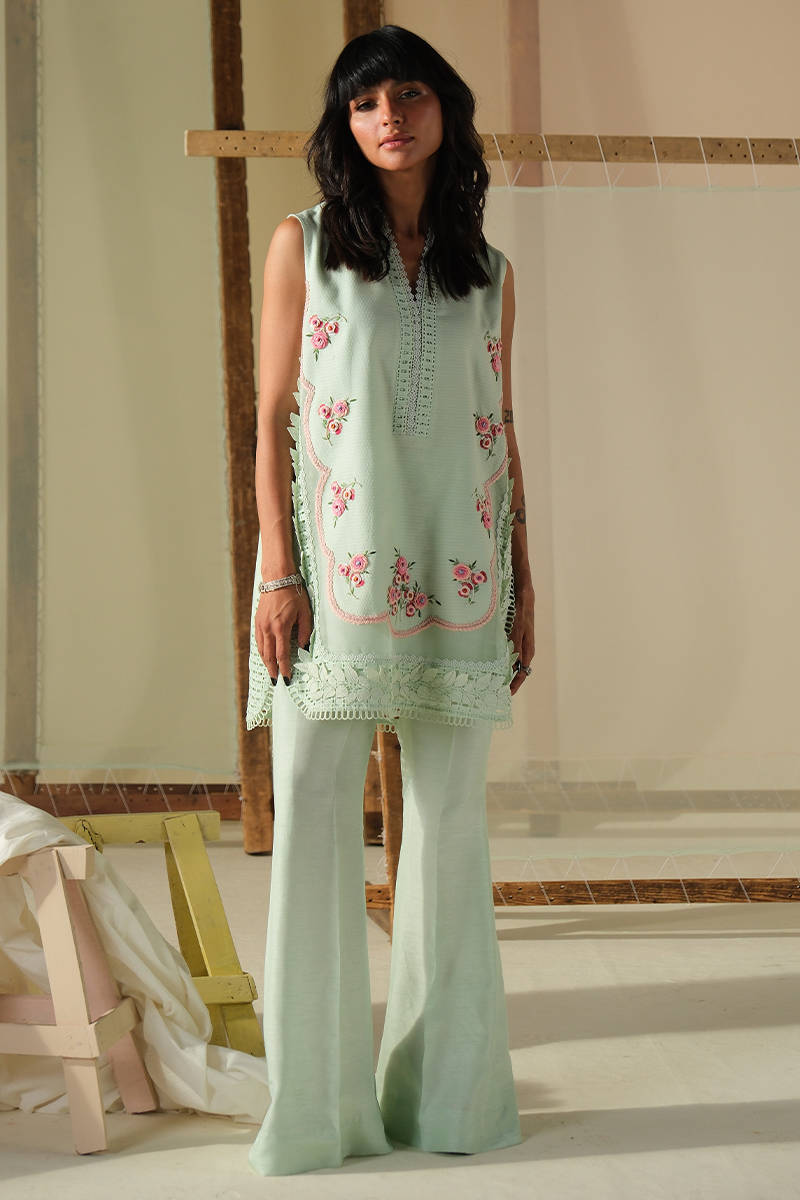 Aqua Rose Shirt With Pants