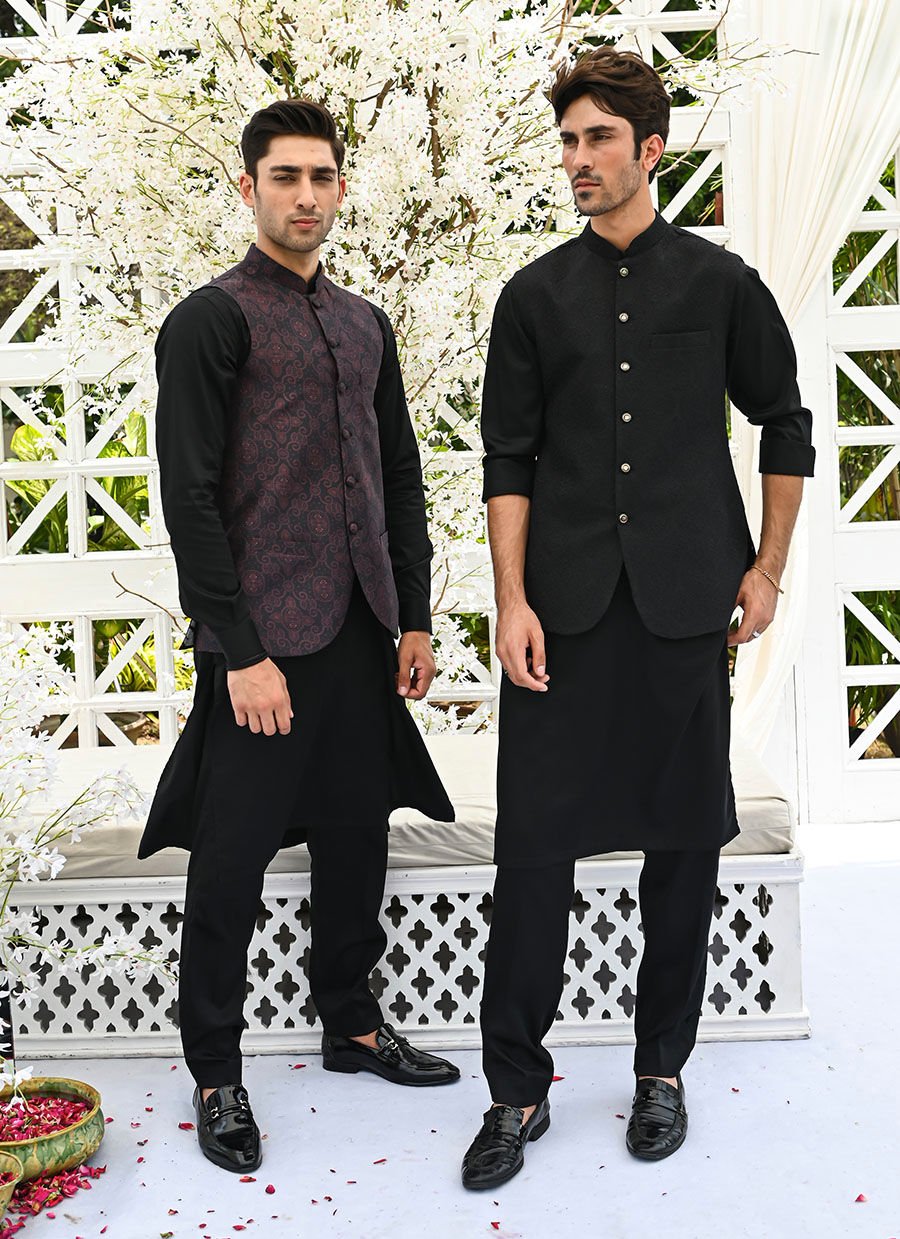 Azoth Embroidered Black Waistcoat