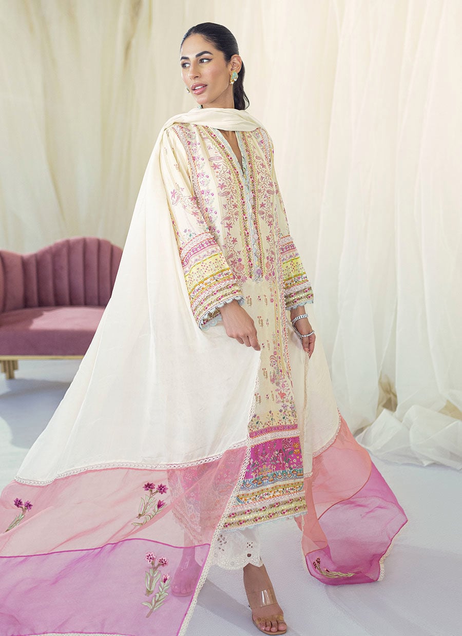Lia Lemon Silk Shirt And Dupatta