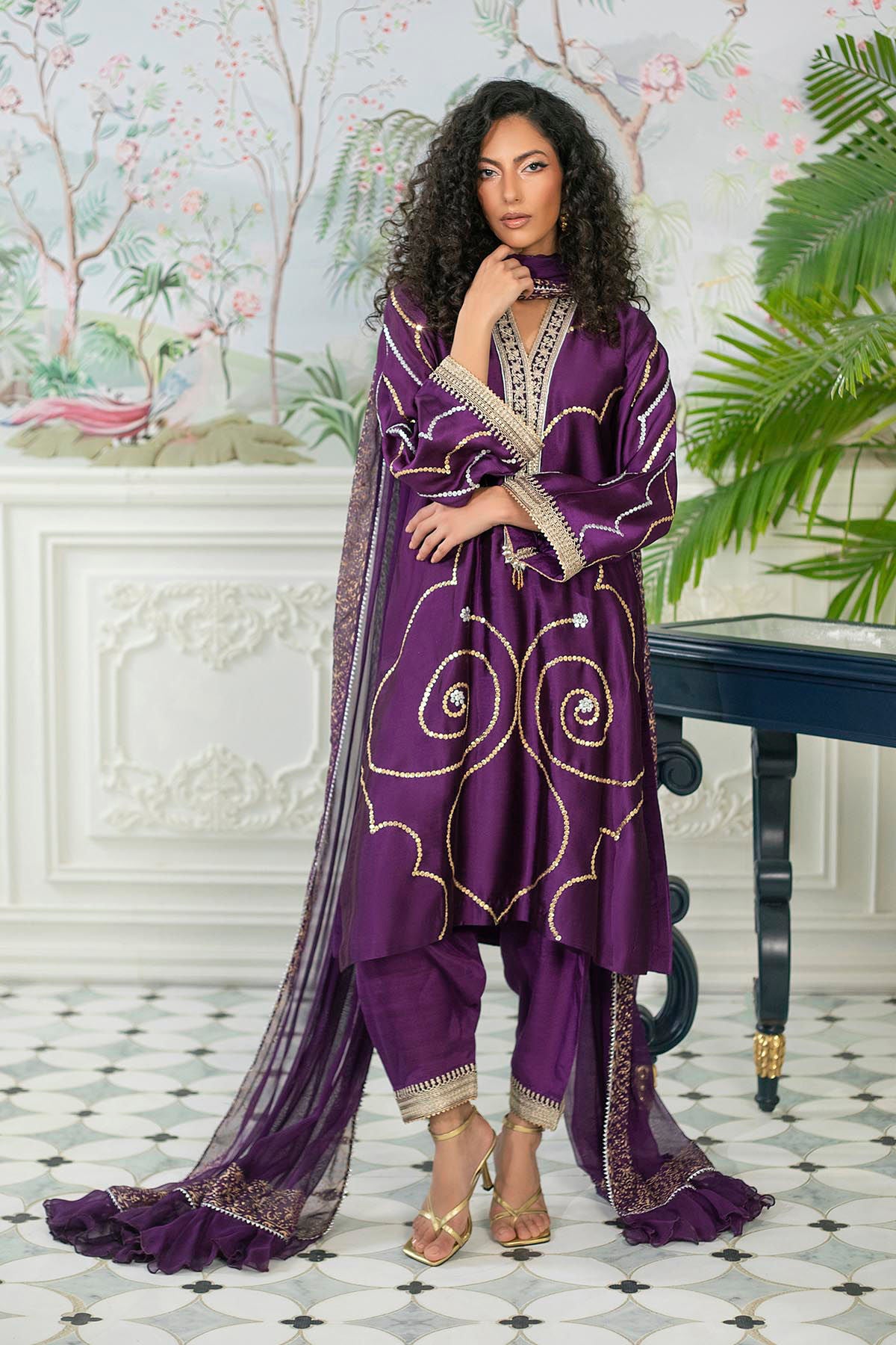 Izali Aubergine - Shirt, Pants And Dupatta