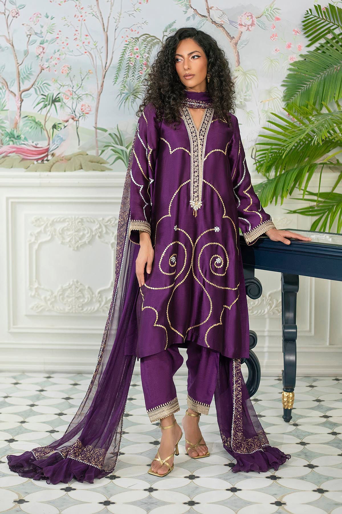 Izali Aubergine - Shirt, Pants And Dupatta