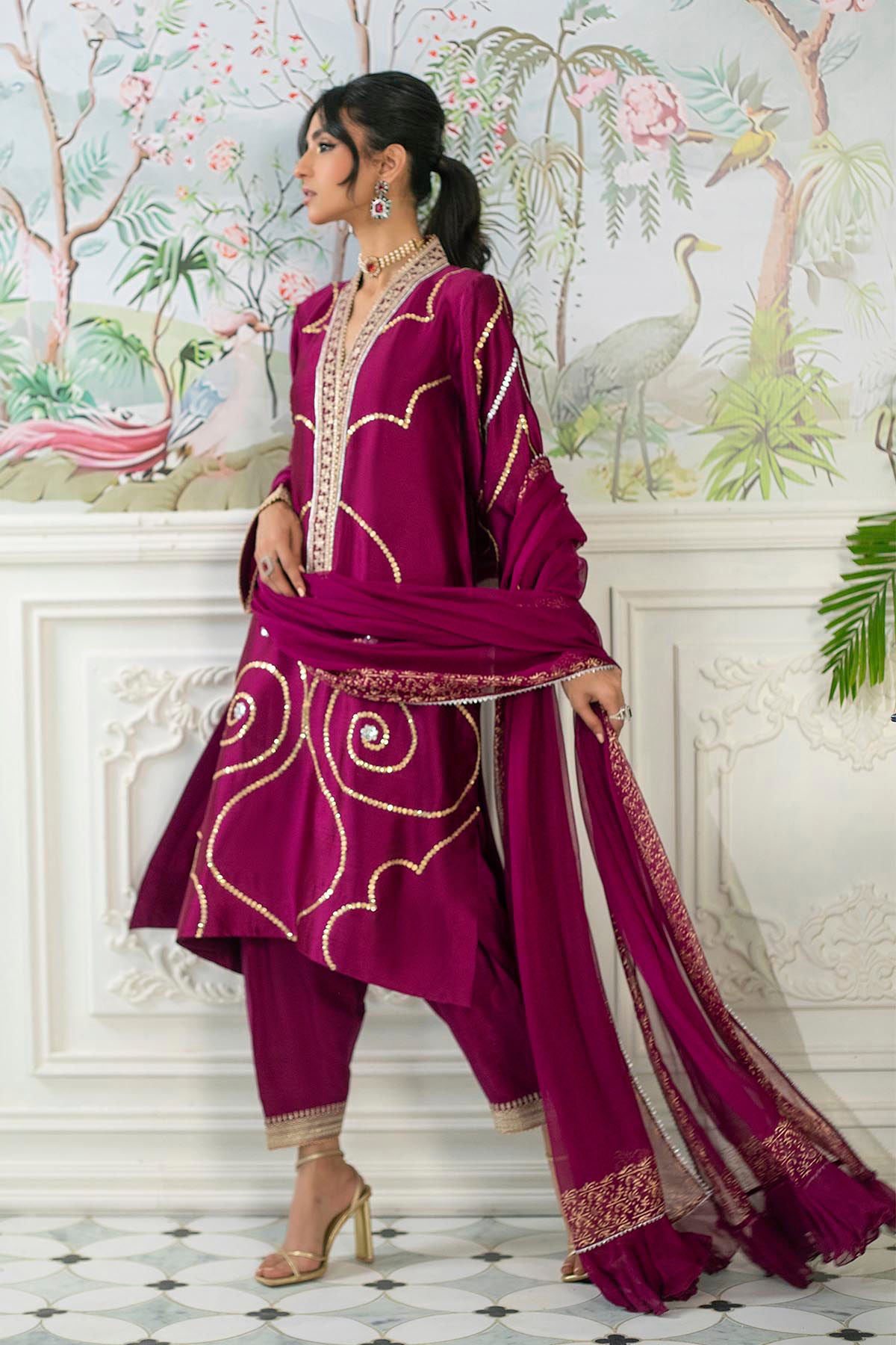 Izali Cranberry- Shirt, Pants And Dupatta