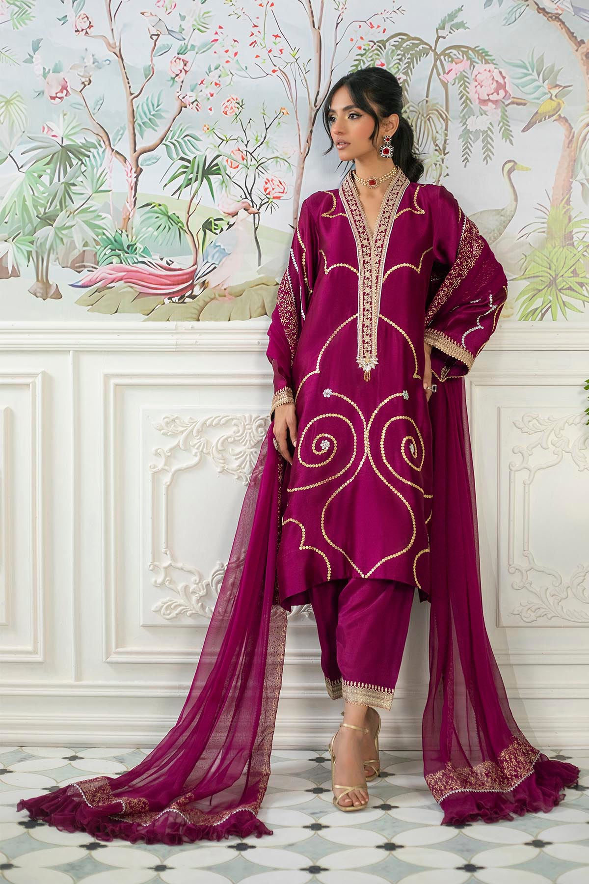 Izali Cranberry- Shirt, Pants And Dupatta